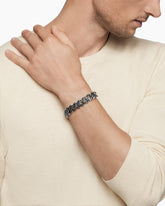 Curb Chain Bracelet in Sterling Silver with Black Diamonds, 14.5mm